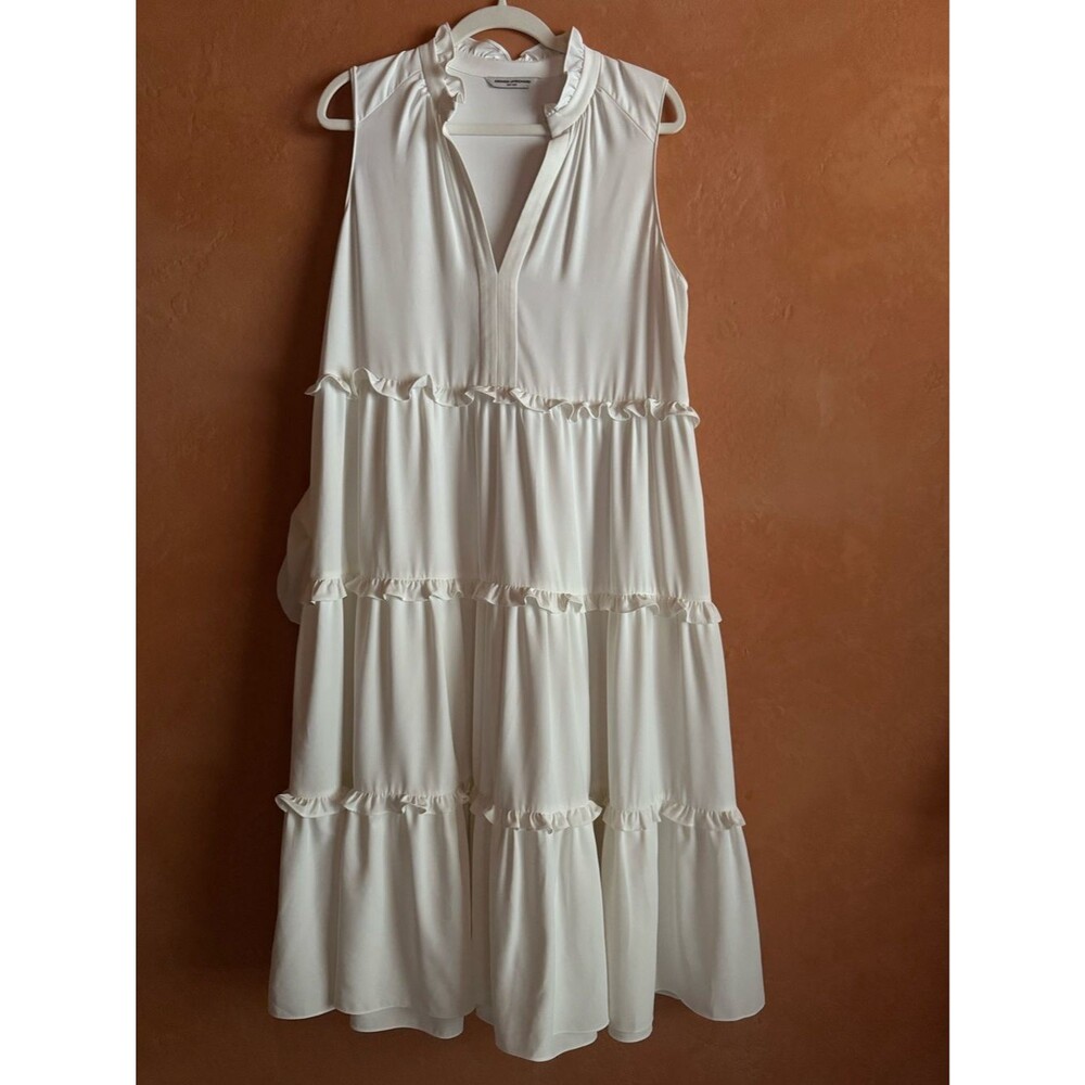 Amanda Uprichard White Tiered Ruffle Sleeveless Dress Size Large